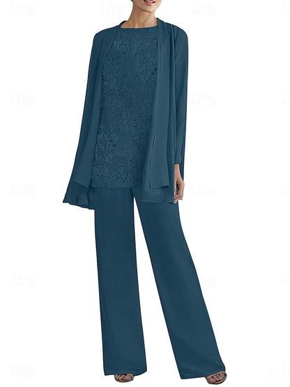 Mother Pantsuit Bride Elegant Crew Piece of Dress 3 Neck the