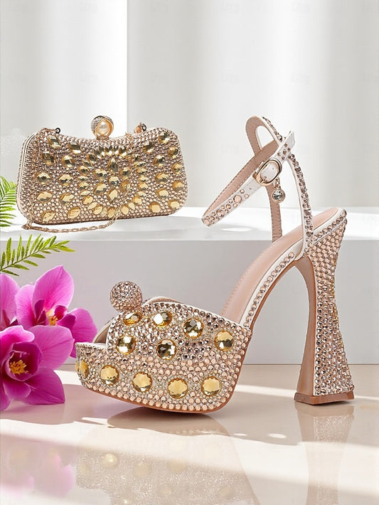 Heel Women's High with Rhinestone Platform Matching Sandals