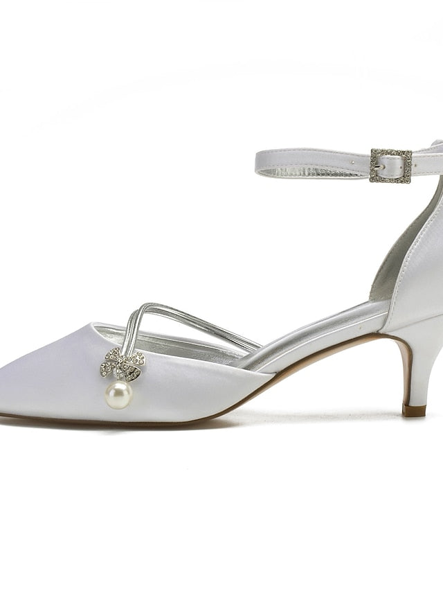 Satin Pearl and Kitten Heels Blue Women's Dark with