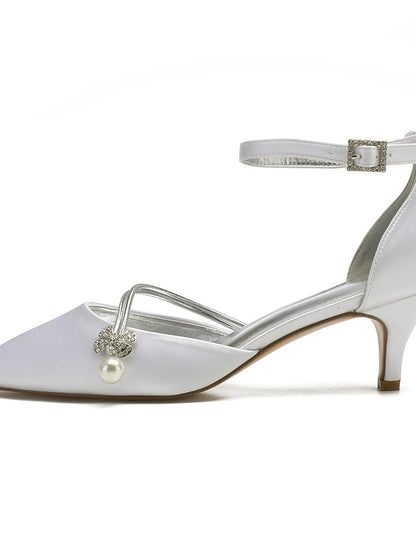 Satin Pearl and Kitten Heels Blue Women's Dark with