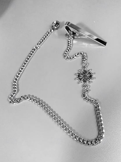 Nautical Ship Design with Silver – Wheel Men's Chain Tie