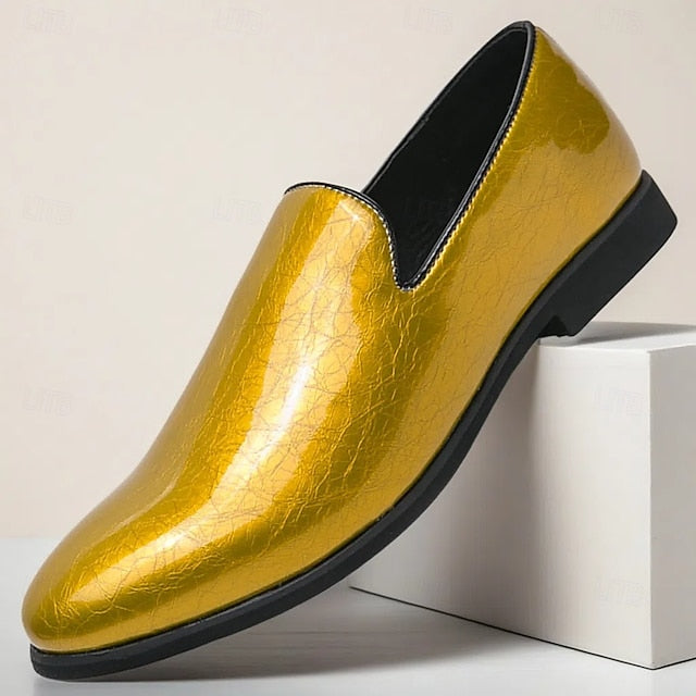 Men's Metallic Fashionable Gold Shiny Loafers Slip-On –