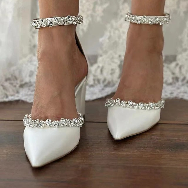 White with Toe Shoes Women's Wedding – Heel Block Pointed