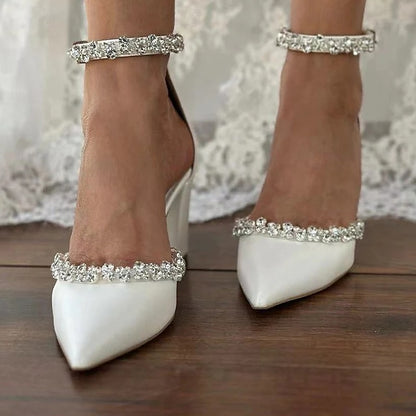 White with Toe Shoes Women's Wedding – Heel Block Pointed