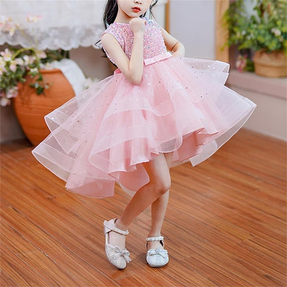 Kids Solid Party Girls' Color Sleeveless Dress