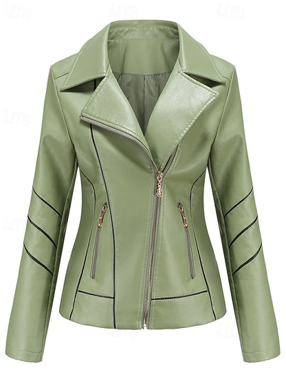 Jacket Pocket Zipper Leather Comfortable Faux Women's