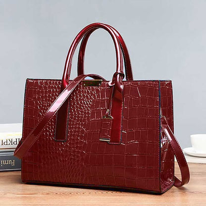 Black Crocodile Women's Leather Pattern Handbag with Patent