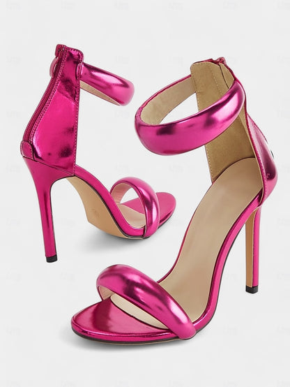 Stiletto Ankle Strap Heels Women Fuchsia for - Metallic