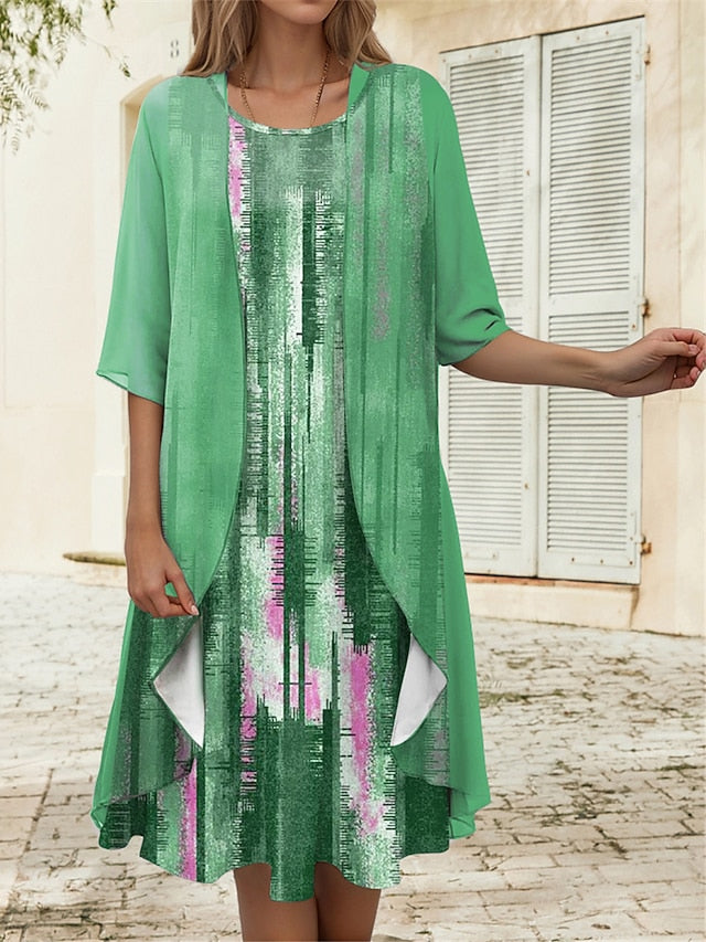 Women's Graduation Dress Midi Dress Two Piece Dress Set