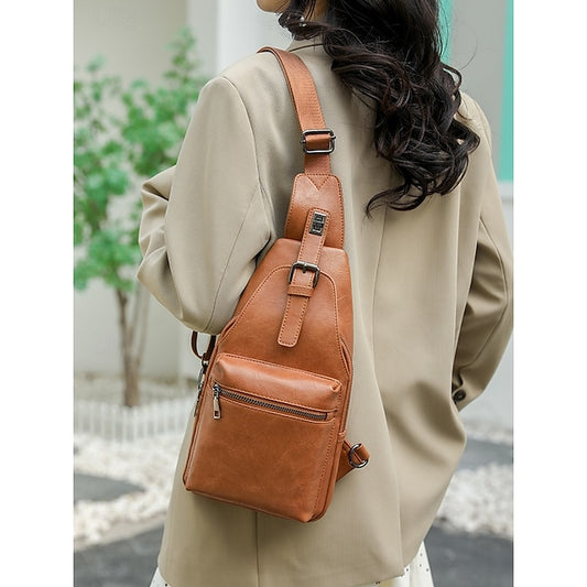 mit Sling Faux Brown Bag Damen Leder Crossbody