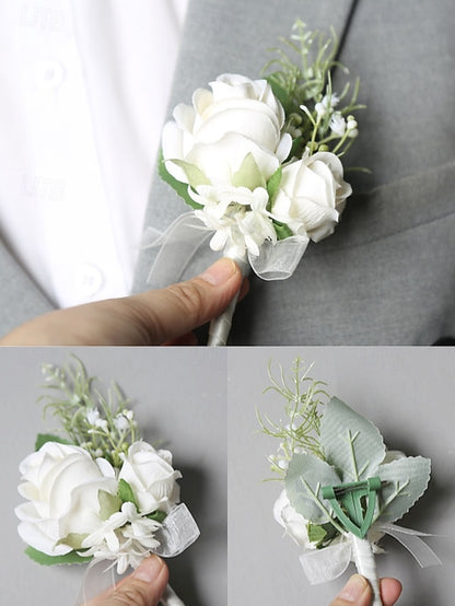 Set Elegant Corsage Wrist Boutonniere Rose – White and