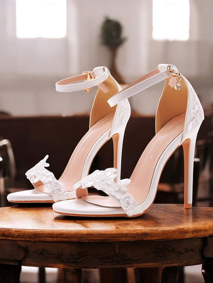Wedding Ankle Lace with Strap White Women's Heels Stiletto