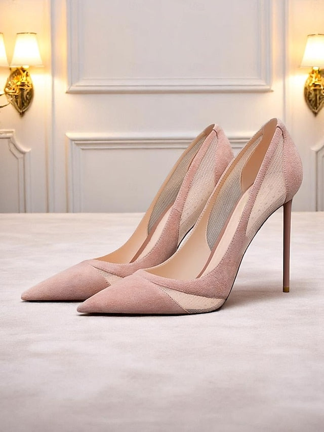 Pumps Toe Mesh Women's with Detailing Pointed Nude Suede