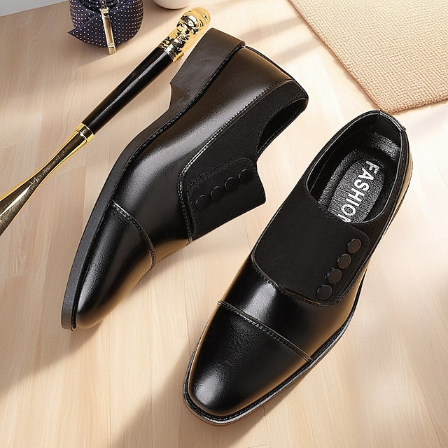 Decor Shoes Men's Classic Button Black Dress Slip-On