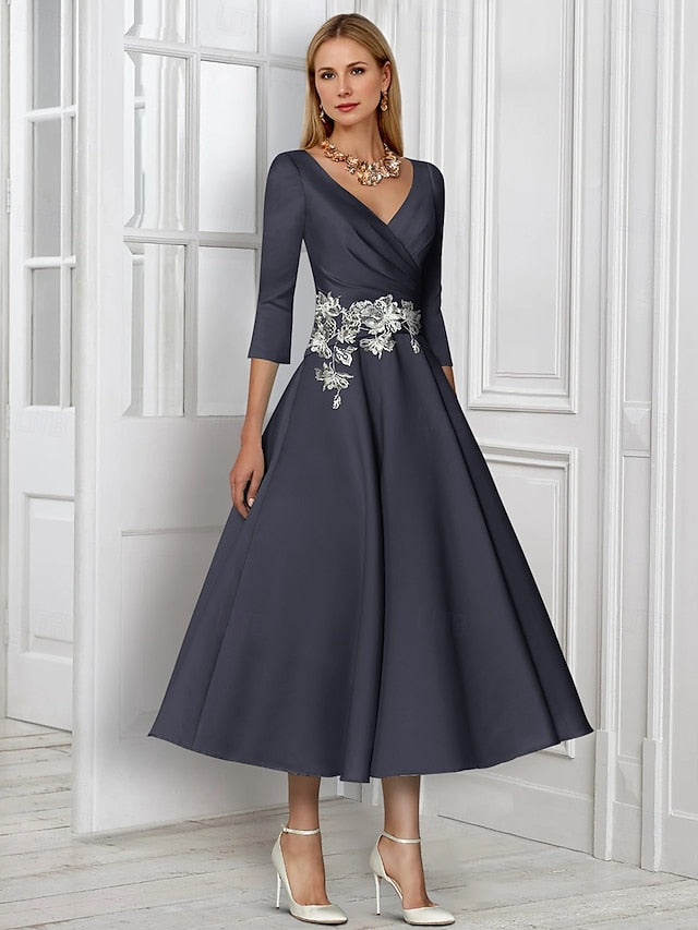 Neck Elegant of V Bride Mother Simple the Dress A-Line