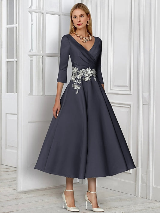Neck Elegant of V Bride Mother Simple the Dress A-Line