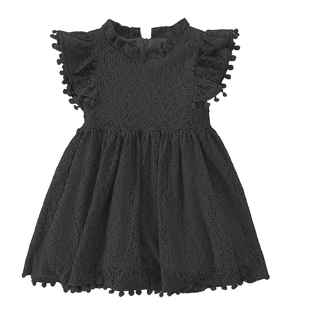 Girls' Party Color Kids Short Dress Solid Sleeve