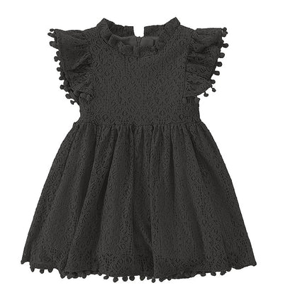 Girls' Party Color Kids Short Dress Solid Sleeve