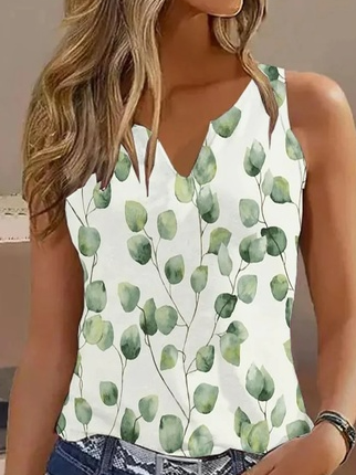 Floral Loose Casual V Neck Tank Top  WW68