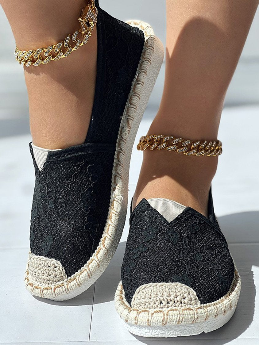 Atmungsaktive Slip-On Espadrilles aus Häkelspitze RR1