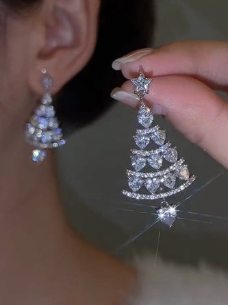 Banquet Party Silver Diamond Heart Earrings Christmas Tree Pattern Jewelry QAG53