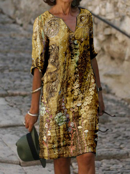 V Neck Floral Full Printed Geometric Casual Mini Dress  WO103