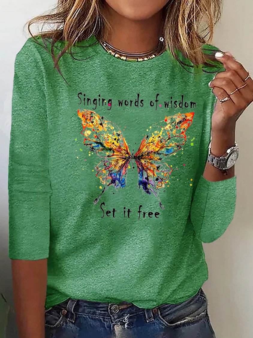 Butterfly Long sleeve Loose Casual T-Shirt  AH260