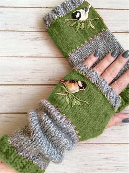 Casual Vintage Autumn Winter Basic Flora Knitted Gloves AD064