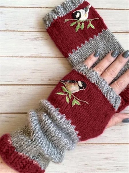 Casual Vintage Autumn Winter Basic Flora Knitted Gloves AD064