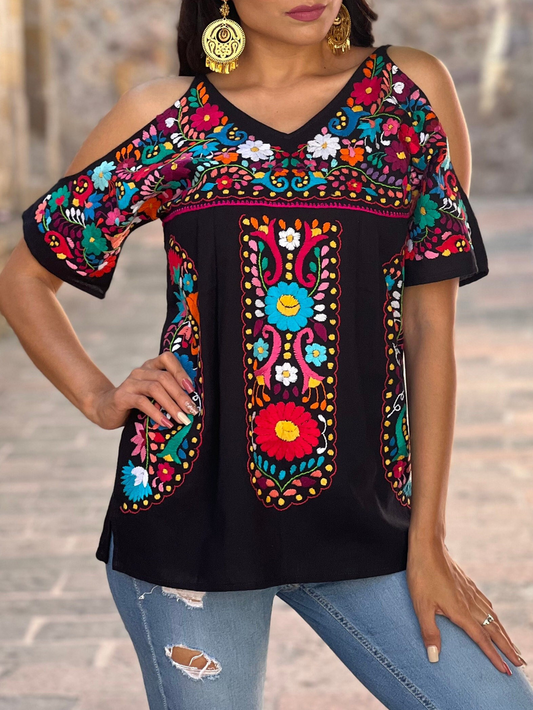 Summer Causal Ethnic V Neck Shirt UU1