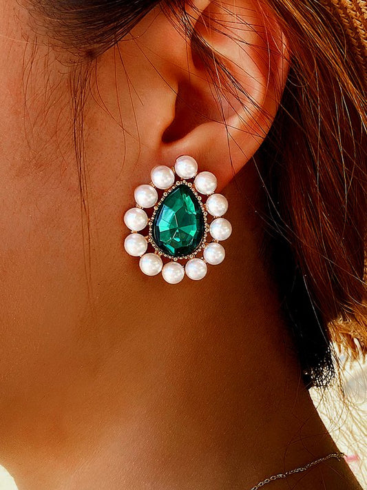 Urban Green Gem Pearl Earrings Daily Party Banquet Female Jewelry CC9