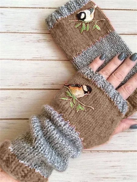 Casual Vintage Autumn Winter Basic Flora Knitted Gloves AD064