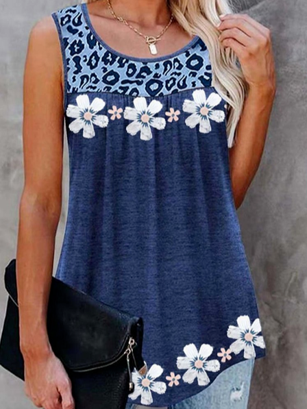 Floral Casual Cotton Blends Crew Neck Tank & Cami TH1027