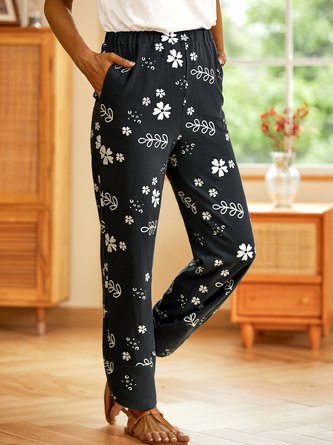 Casual Floral Printed Pockets Women All Season Pants QAW52