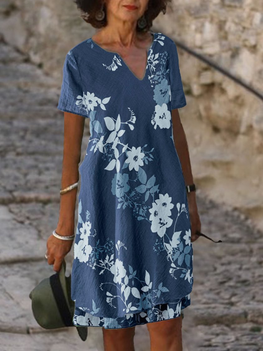 Women's summer floral printed short-sleeved dress AA44