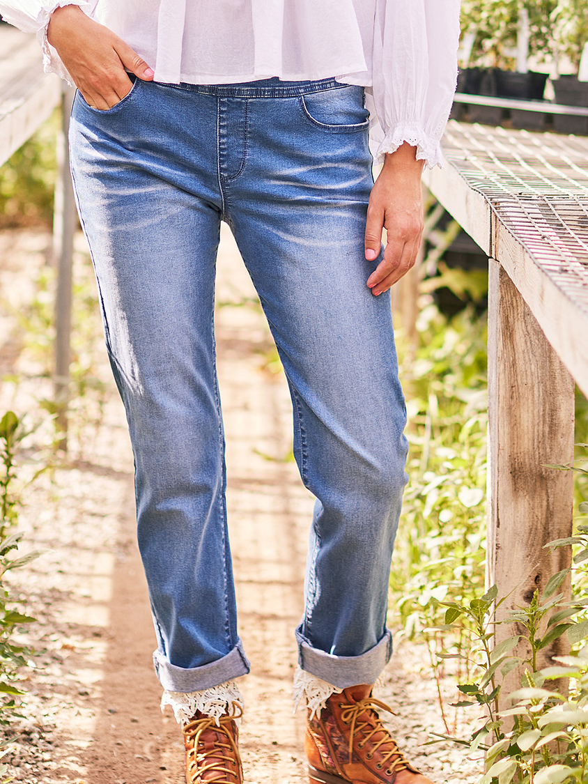 Women's summer wide waist head elastic waist casual jeans CC31
