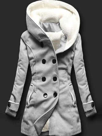 Light Gray Buttoned Hoodie Casual Knit coat QAG20