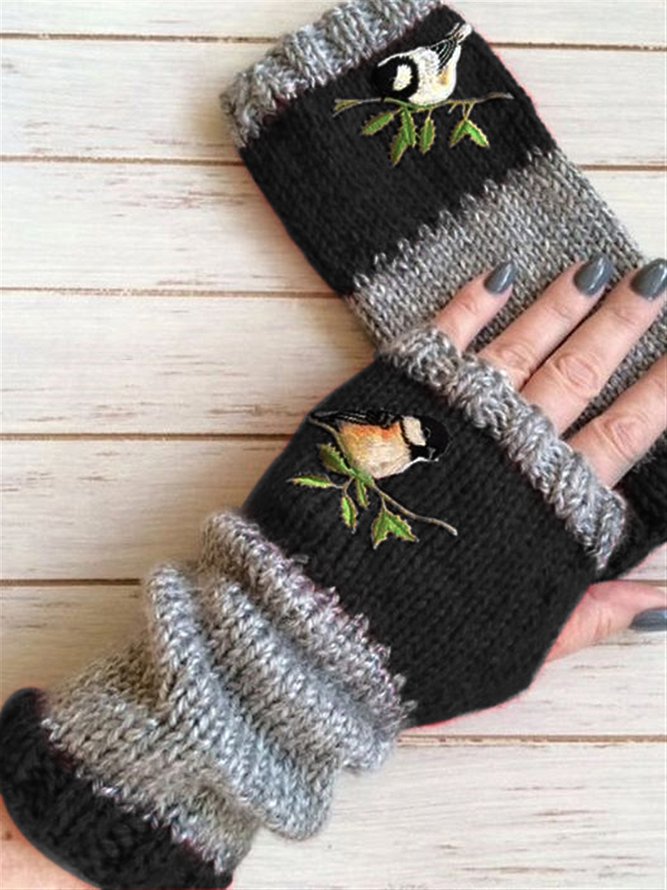 Casual Vintage Autumn Winter Basic Flora Knitted Gloves AD064