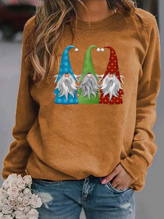 Christmas Snowman  Long Sleeve  Printed  Polyester  Crew Neck Top QAL19