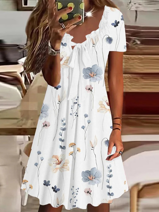 Casual V Neck Floral Loose Dress cc30