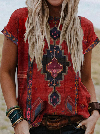 Women's Loosen Tribal West Styles/Cows Shirt & Top AT10047