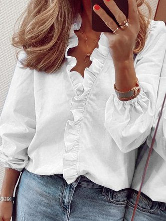 Casual Ruffled V neck Long Sleeve Top CZ29