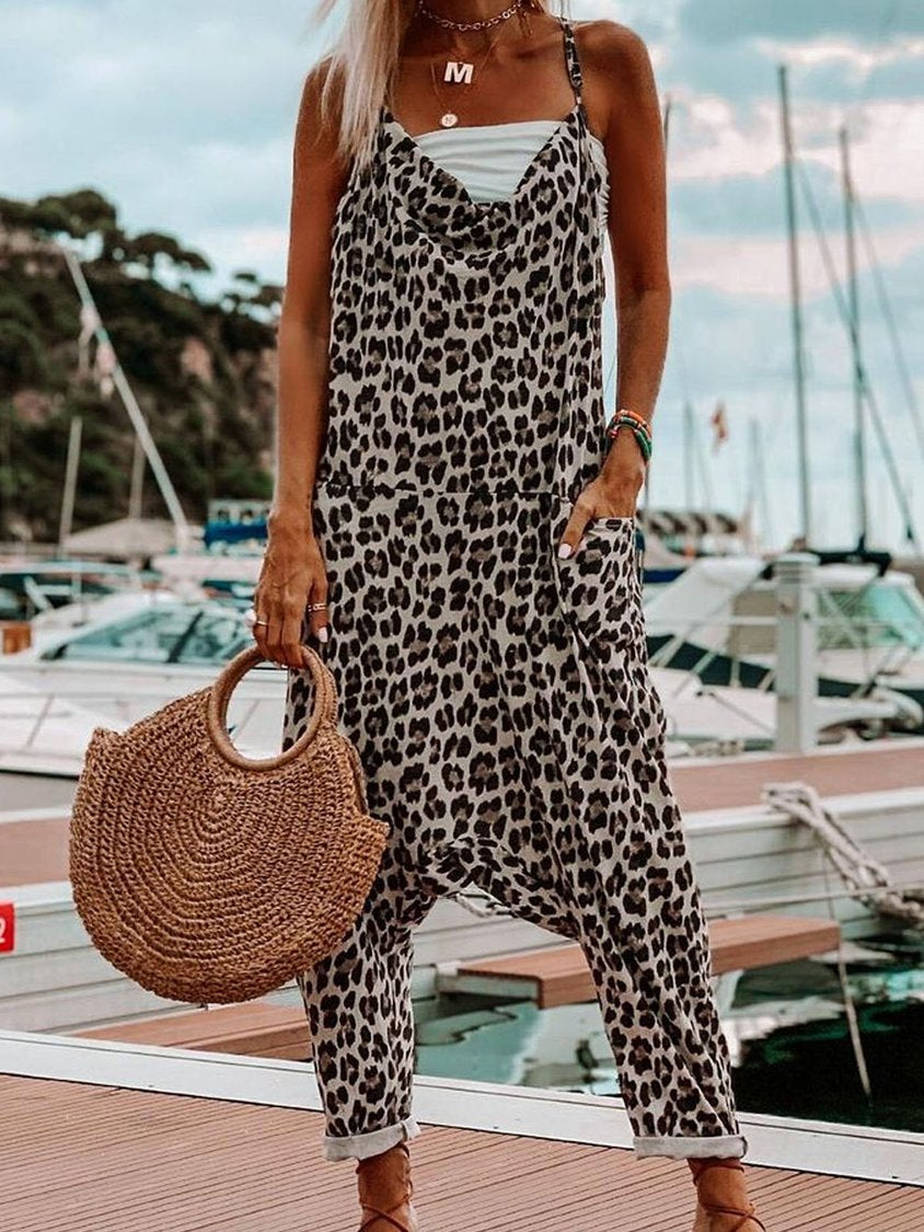 Leopard Cotton-Blend Sleeveless Jumpsuit &amp; Romper CM95