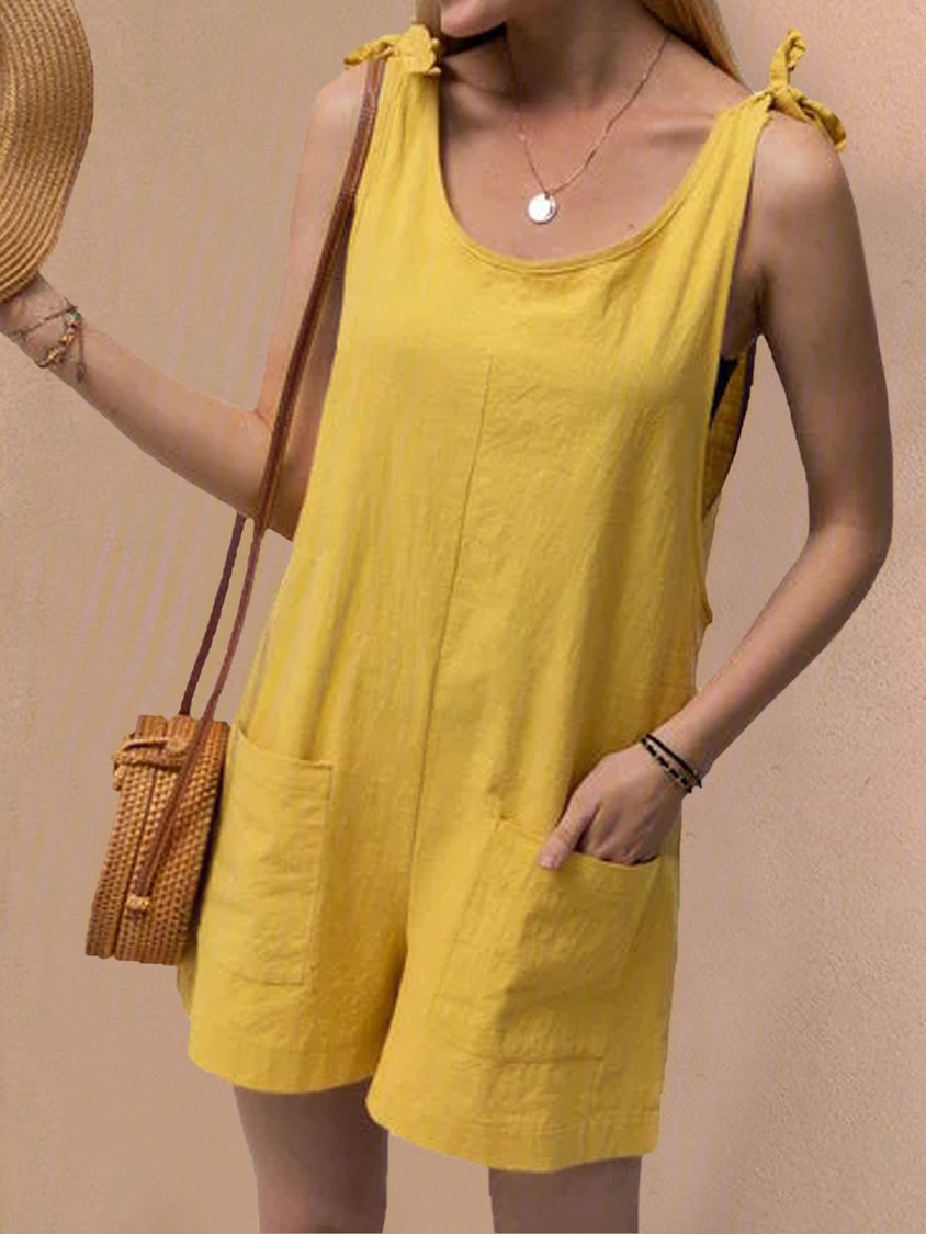 Pockets Sleeveless Casual Linen Rompers CM92