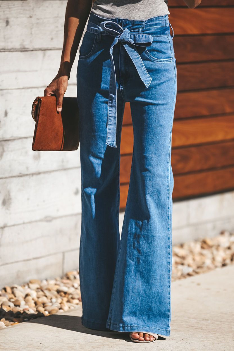 Street Plain With Belt Boot Cut Solid Color Bottoms Ada Fashion