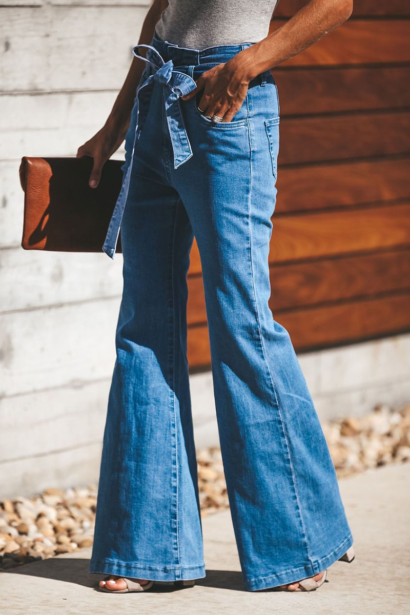 Street Plain With Belt Boot Cut Solid Color Bottoms Ada Fashion