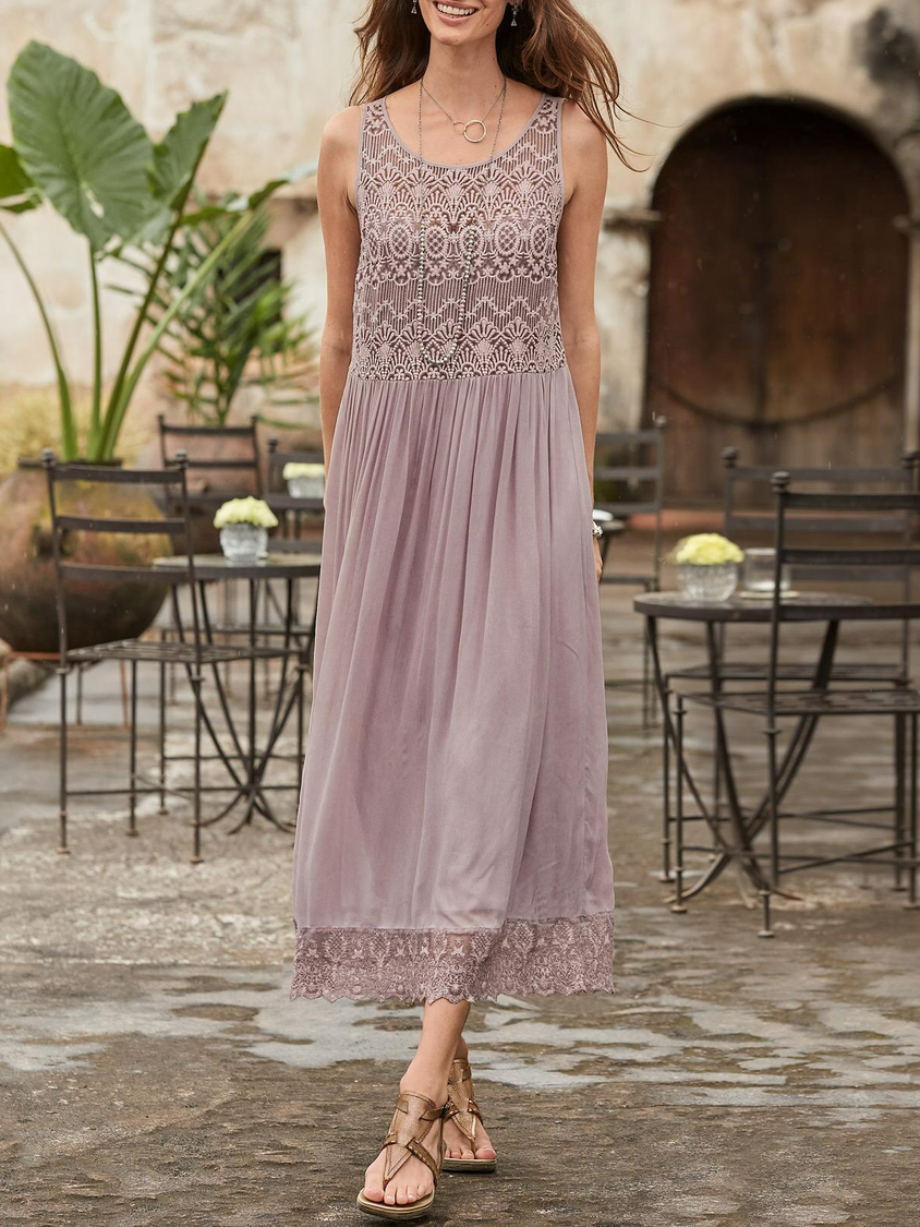 Boho Plain Lace Edge Summer Elegant Dress AA52
