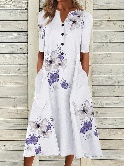 Robe en coton tissé à manches courtes AH266