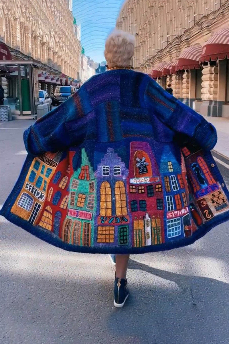 Street Print Patchwork O Neck Outerwear Ada Fashion