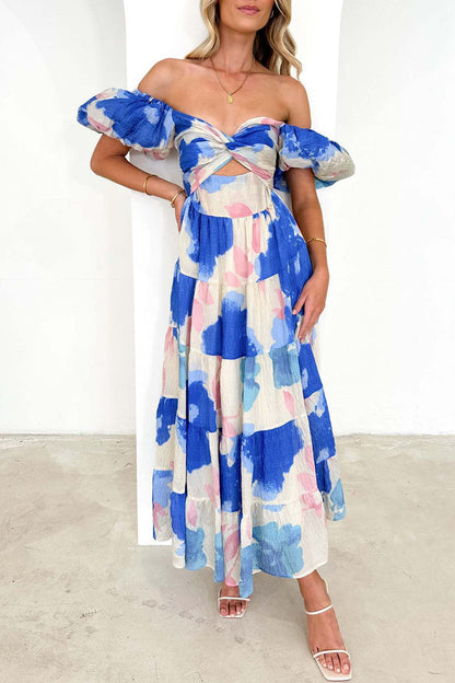 Robe élégante et douce à imprimé floral et épaules dénudées FS1580